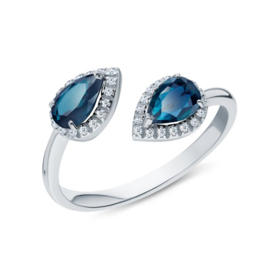 Золотое кольцо с бриллиантами природными и топазами природными