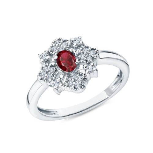 Серебряное кольцо с фианитами и рубином природным