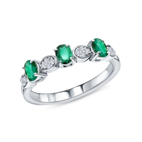 Серебряное кольцо с фианитами и изумрудами