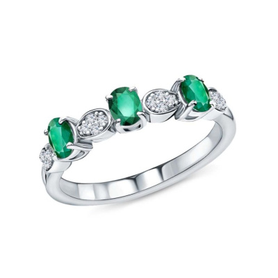 Серебряное кольцо с фианитами и изумрудами