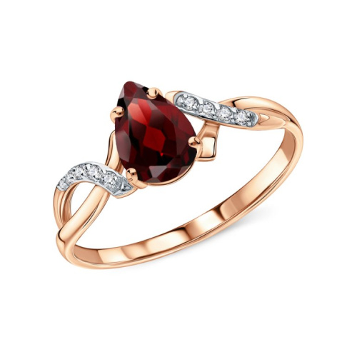 Золотое кольцо с фианитами и гранатами природными