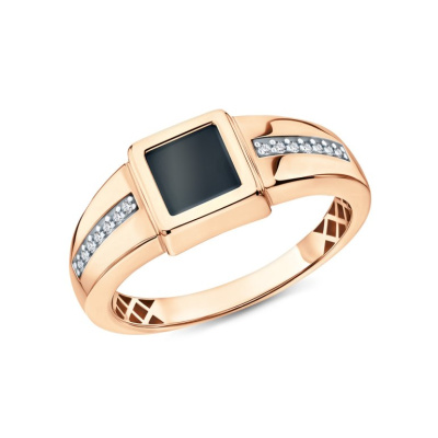 Золотое кольцо с фианитами и ониксом природным