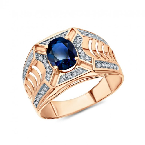 Золотое кольцо с фианитами и наносапфирами