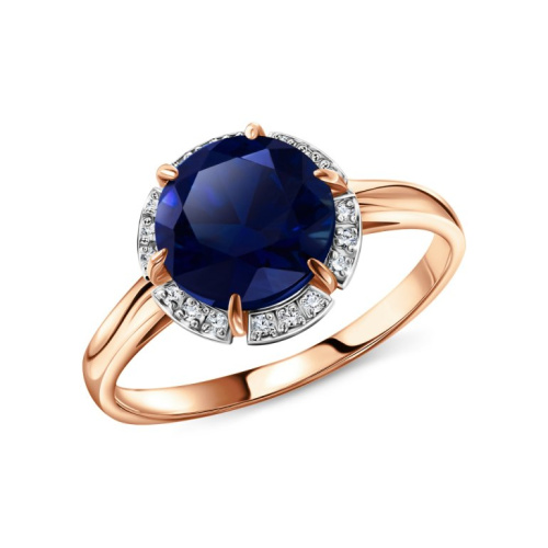 Золотое кольцо с бриллиантами природными и сапфирами выращенными