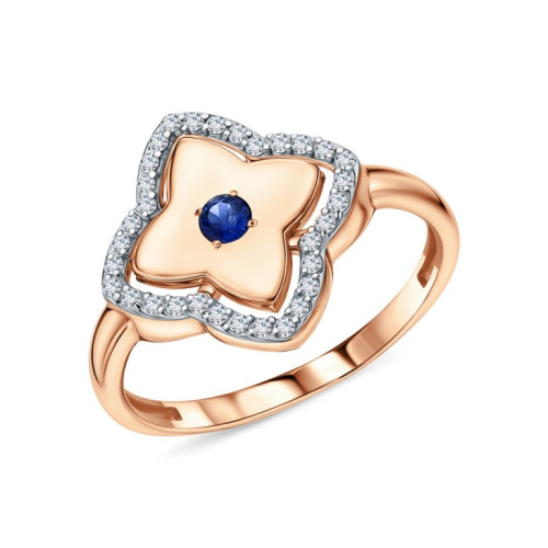 Золотое кольцо с бриллиантами природными и сапфирами природными