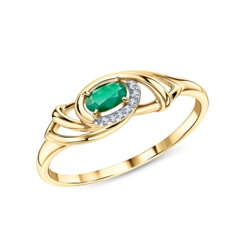 Золотое кольцо с бриллиантами природными и изумрудами природными