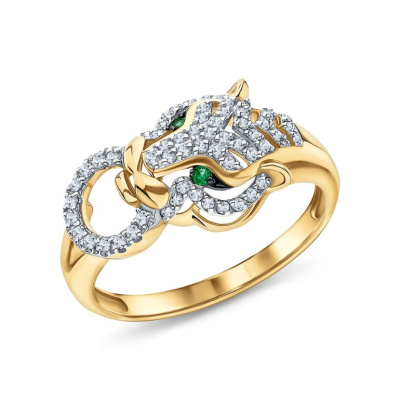 Золотое кольцо с бриллиантами природными и изумрудами природными