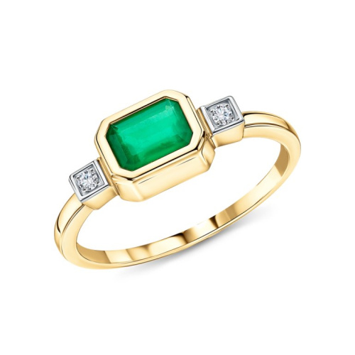 Золотое кольцо с бриллиантами природными и изумрудами природными