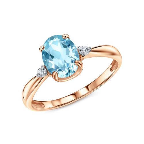 Золотое кольцо с бриллиантами природными и топазами природными