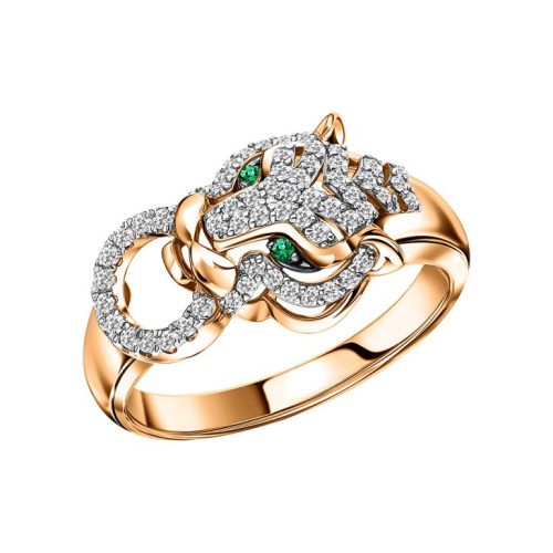 Золотое кольцо с бриллиантами природными и изумрудами природными