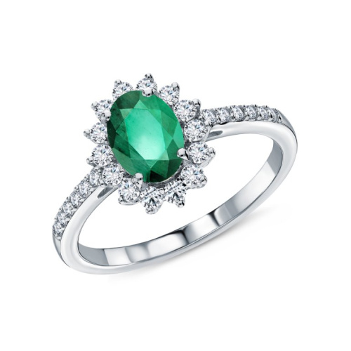 Золотое кольцо с изумрудом природным и бриллиантами природными