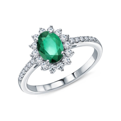 Золотое кольцо с изумрудом природным и бриллиантами природными