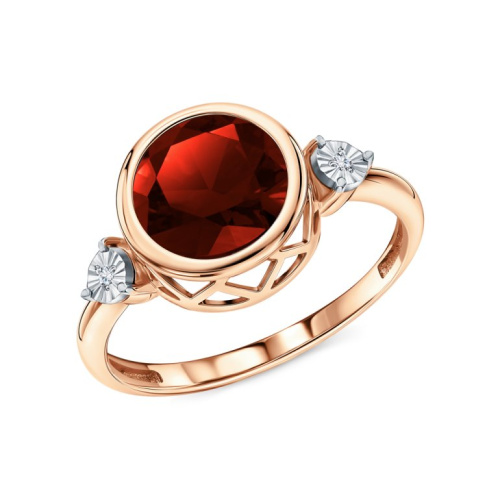 Золотое кольцо с бриллиантами природными и гранатами природными