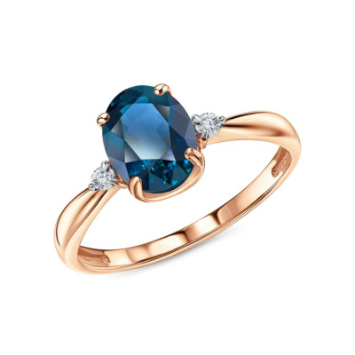 Золотое кольцо с бриллиантами природными и топазами природными