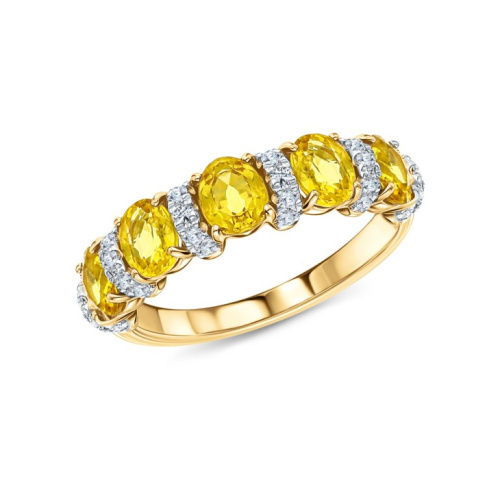 Золотое кольцо с бриллиантами природными и сапфирами природными