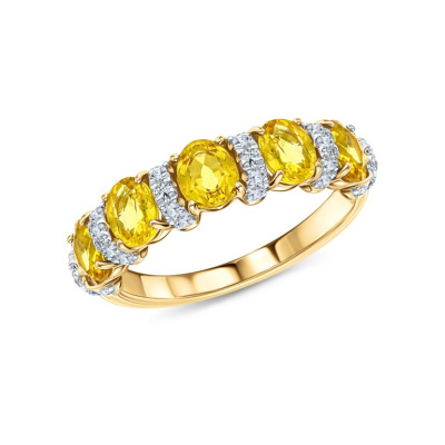 Золотое кольцо с бриллиантами природными и сапфирами природными