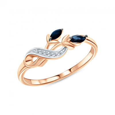 Золотое кольцо с бриллиантами природными и сапфирами природными