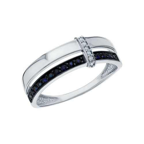 Золотое кольцо с бриллиантами природными и сапфирами природными