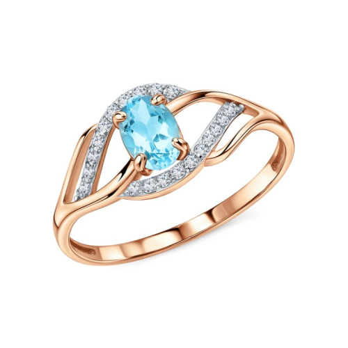 Золотое кольцо с бриллиантами природными и топазами природными