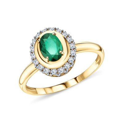 Золотое кольцо с бриллиантами природными и изумрудами природными