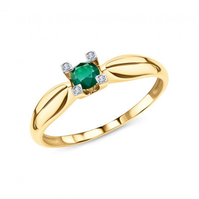 Золотое кольцо с бриллиантами природными и изумрудами природными