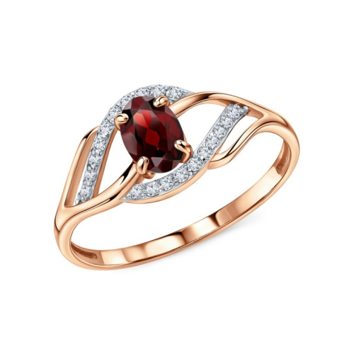 Золотое кольцо с бриллиантами природными и гранатами природными