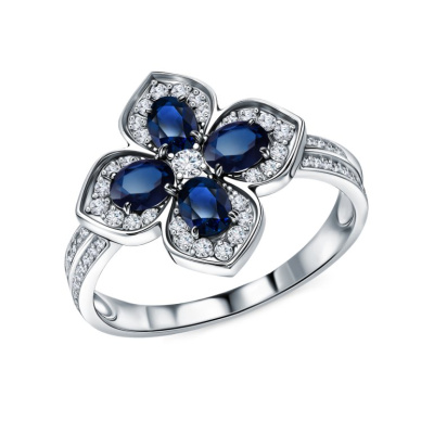 Золотое кольцо с бриллиантами природными и сапфирами природными