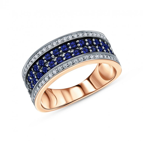 Золотое кольцо с бриллиантами природными и сапфирами природными