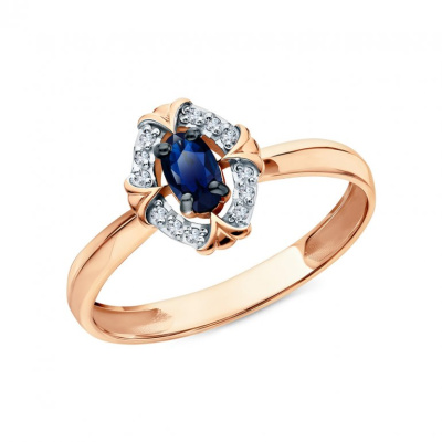 Золотое кольцо с бриллиантами природными и сапфирами природными