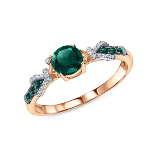 Золотое кольцо с бриллиантами природными и изумрудами выращенными