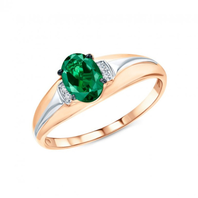 Золотое кольцо с бриллиантами природными и изумрудами выращенными