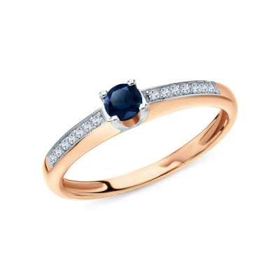 Золотое кольцо с бриллиантами природными и сапфирами природными