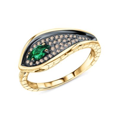 Золотое кольцо с бриллиантами и бриллиантами чёрными природными и изумрудами природными