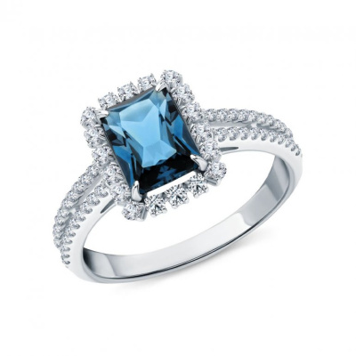 Золотое кольцо с бриллиантами природными, топазами природными и сапфирами природными