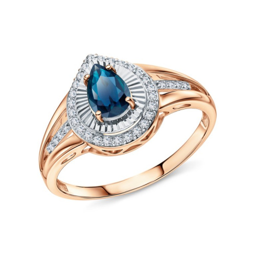 Золотое кольцо с бриллиантами природными и топазами природными