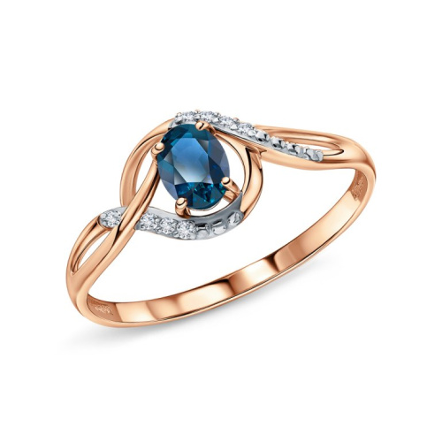 Золотое кольцо с бриллиантами природными и топазами природными