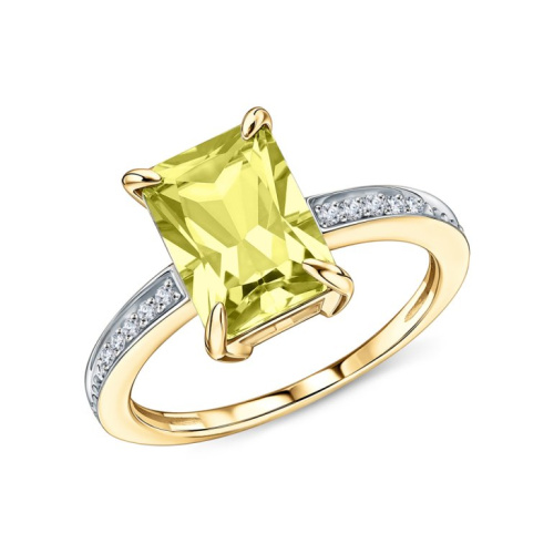 Золотое кольцо с бриллиантами природными и кварцами природными