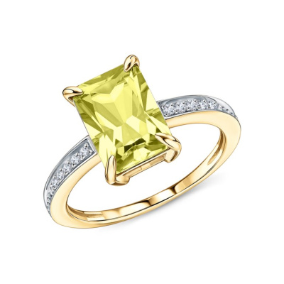 Золотое кольцо с бриллиантами природными и кварцами природными