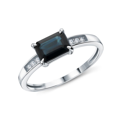 Золотое кольцо с бриллиантами природными и сапфирами природными