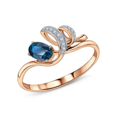 Золотое кольцо с бриллиантами природными и топазами природными