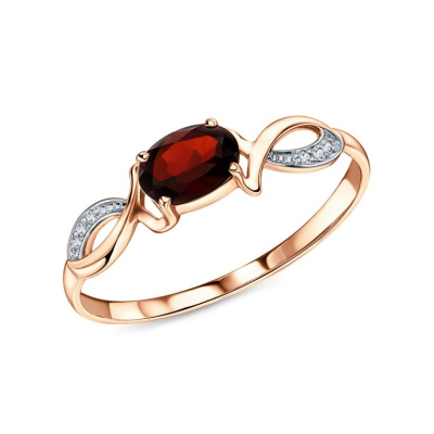 Золотое кольцо с бриллиантами природными и гранатами природными