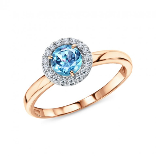 Золотое кольцо с бриллиантами природными и топазами природными