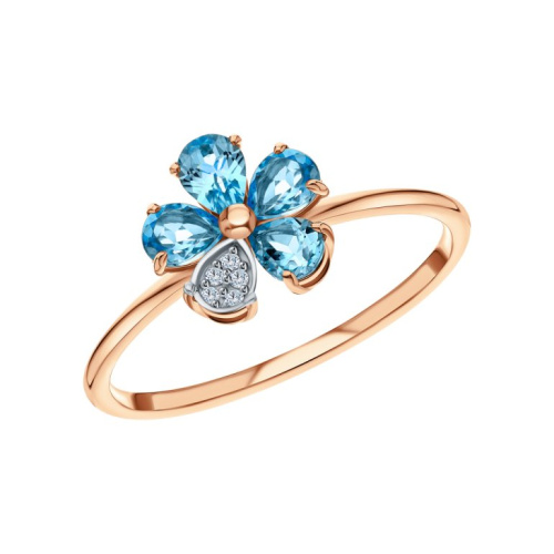 Золотое кольцо с бриллиантами природными и топазами природными