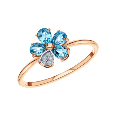 Золотое кольцо с бриллиантами природными и топазами природными