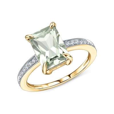 Золотое кольцо с бриллиантами природными и празиолит природными