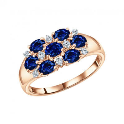 Золотое кольцо с бриллиантами природными и сапфирами природными