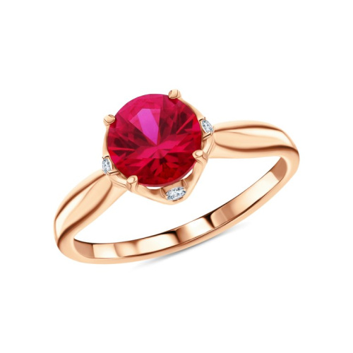 Золотое кольцо с бриллиантами природными и рубинами выращенными