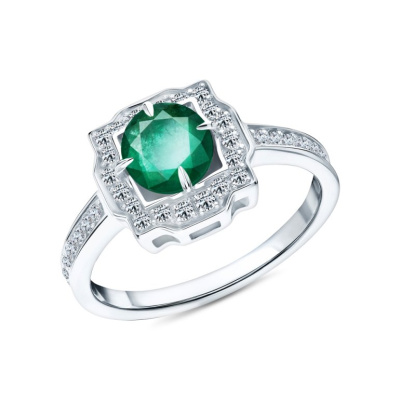 Золотое кольцо с бриллиантами природными и изумрудами природными