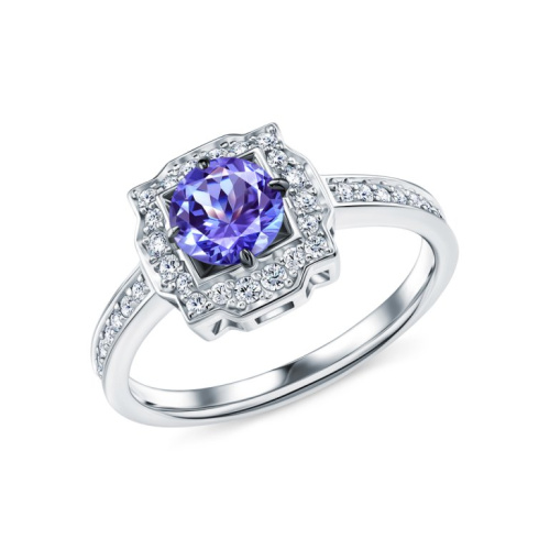 Золотое кольцо с бриллиантами природными и танзанитами природными