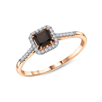 Золотое кольцо с бриллиантами природными и гранатами природными